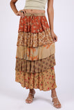 225516 Tiered Patchwork Ruffle Maxi Skirt: Amber Hue Line