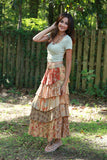 225516 Tiered Patchwork Ruffle Maxi Skirt: Amber Hue Line
