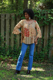 225517 Fall Patchwork Blouse Top: Bell Sleeve (Amber Hue)