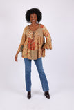 225517 Fall Patchwork Blouse Top: Bell Sleeve (Amber Hue)
