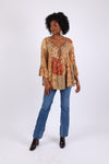 225517 Fall Patchwork Blouse Top: Bell Sleeve (Amber Hue)