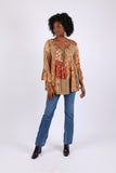 225517 Fall Patchwork Blouse Top: Bell Sleeve (Amber Hue)