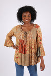225517 Fall Patchwork Blouse Top: Bell Sleeve (Amber Hue)