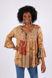 225517 Fall Patchwork Blouse Top: Bell Sleeve (Amber Hue)