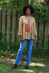 225517 Fall Patchwork Blouse Top: Bell Sleeve (Amber Hue)