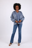 225518 Flowy Patchwork Peasant Top: Cotton in Blue