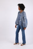 225518 Flowy Patchwork Peasant Top: Cotton in Blue