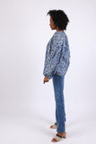 225518 Flowy Patchwork Peasant Top: Cotton in Blue