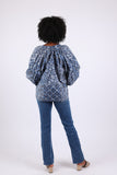 225518 Flowy Patchwork Peasant Top: Cotton in Blue