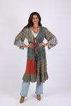 225523 Boho Patchwork Fall Cover-Up: 3/4 Bell Sleeve