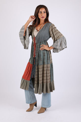 225523 Boho Patchwork Fall Cover-Up: 3/4 Bell Sleeve