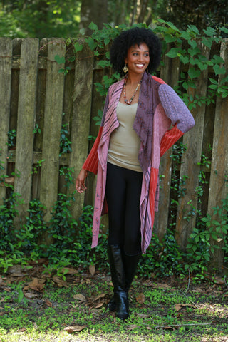 225524 Rustic Patchwork Plum Cardigan (Wildwoven Dream)