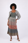 225525 Floral & Striped Fall Smocked Patchwork Dress