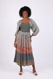 225525 Floral & Striped Fall Smocked Patchwork Dress