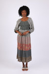 225525 Floral & Striped Fall Smocked Patchwork Dress