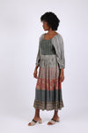 225525 Floral & Striped Fall Smocked Patchwork Dress