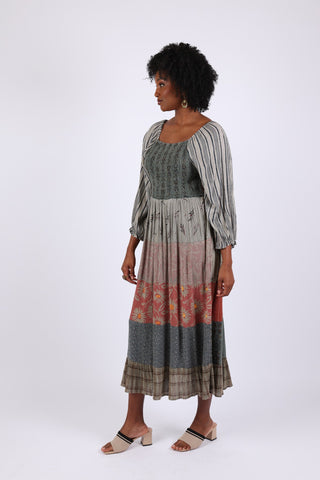 225525 Floral & Striped Fall Smocked Patchwork Dress Sacred Threads, Inc 225525 Floral & Striped Fall Smocked Patchwork Dress Sacred Threads, Inc