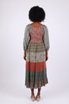 225525 Floral & Striped Fall Smocked Patchwork Dress