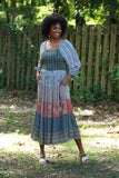 225525 Floral & Striped Fall Smocked Patchwork Dress