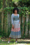 225525 Floral & Striped Fall Smocked Patchwork Dress