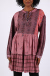 225526 Flowy Tiered Tunic: Patchwork in Plum