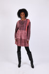225526 Flowy Tiered Tunic: Patchwork in Plum