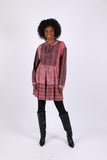 225526 Flowy Tiered Tunic: Patchwork in Plum