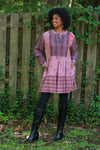 225526 Flowy Tiered Tunic: Patchwork in Plum
