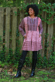 225526 Flowy Tiered Tunic: Patchwork in Plum