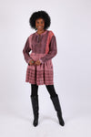 225526 Flowy Tiered Tunic: Patchwork in Plum