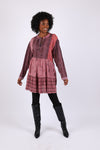 225526 Flowy Tiered Tunic: Patchwork in Plum