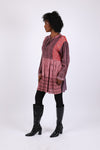 225526 Flowy Tiered Tunic: Patchwork in Plum