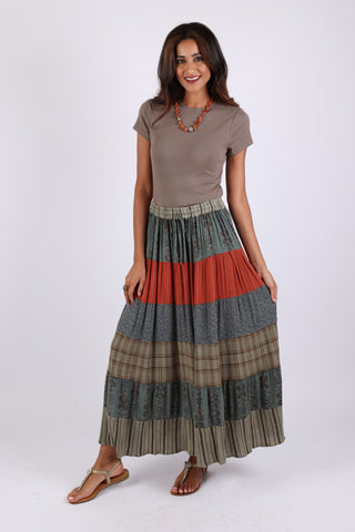 225527 Rustic Patchwork Maxi Skirt (Wildwoven Dream)