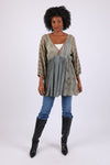 225528 Floral & Striped Patchwork Blouse Top: Relaxed Fit Long Sleeve