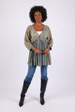 225528 Floral & Striped Patchwork Blouse Top: Relaxed Fit Long Sleeve