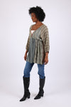 225528 Floral & Striped Patchwork Blouse Top: Relaxed Fit Long Sleeve