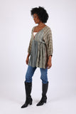 225528 Floral & Striped Patchwork Blouse Top: Relaxed Fit Long Sleeve