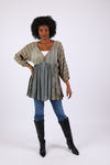225528 Floral & Striped Patchwork Blouse Top: Relaxed Fit Long Sleeve