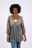 225528 Floral & Striped Patchwork Blouse Top: Relaxed Fit Long Sleeve