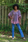 225529 Ruffle Sleeve Blouse Top: Wildwoven Patchwork Dream (Plum)