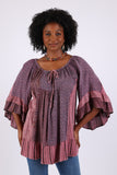 225529 Ruffle Sleeve Blouse Top: Wildwoven Patchwork Dream (Plum)