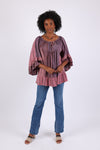 225529 Ruffle Sleeve Blouse Top: Wildwoven Patchwork Dream (Plum)