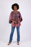 225529 Ruffle Sleeve Blouse Top: Wildwoven Patchwork Dream (Plum)