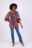 225529 Ruffle Sleeve Blouse Top: Wildwoven Patchwork Dream (Plum)