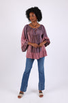 225529 Ruffle Sleeve Blouse Top: Wildwoven Patchwork Dream (Plum)