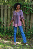 225529 Ruffle Sleeve Blouse Top: Wildwoven Patchwork Dream (Plum)