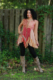 225531 Rustic Lace-Up Mixed Patchwork Dress (Maple Bloom)