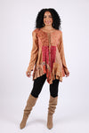 225531 Rustic Lace-Up Mixed Patchwork Dress (Maple Bloom)