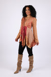 225531 Rustic Lace-Up Mixed Patchwork Dress (Maple Bloom)