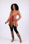 225531 Rustic Lace-Up Mixed Patchwork Dress (Maple Bloom)